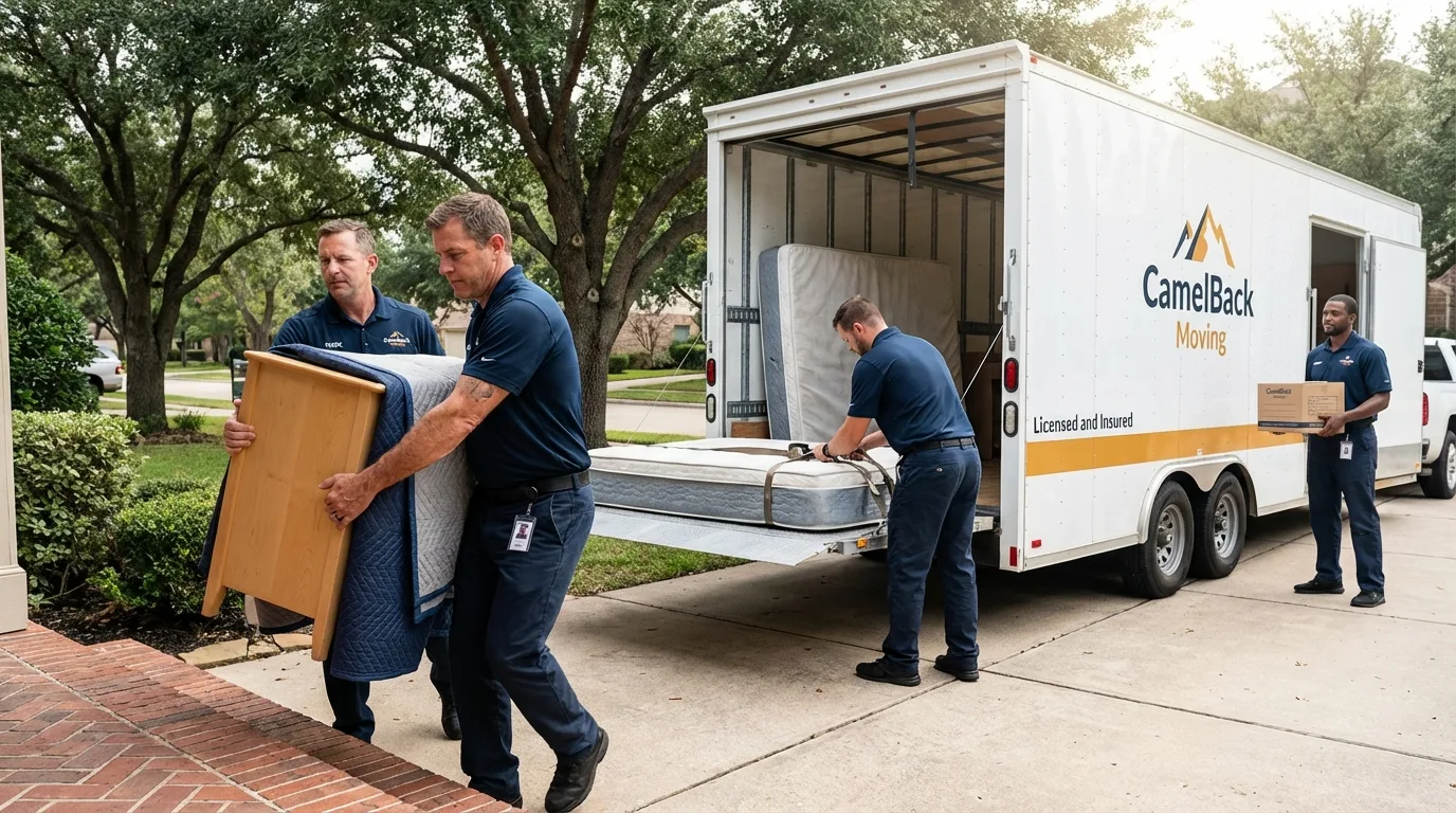 Crew loading residential truck for cross-state move from Hebron, MD