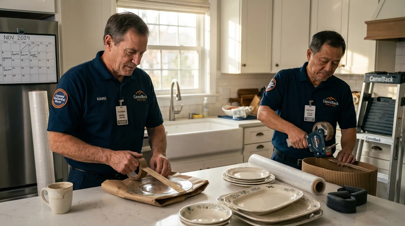 Professional crew packing kitchen dishware in Hebron, MD